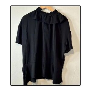 Eloquii Size 16 Blouse in Black with High Ruffled Neck